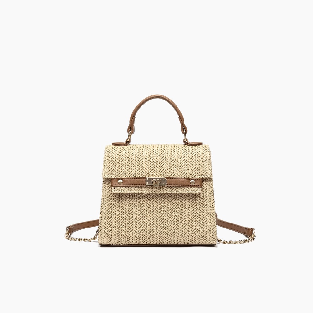 Like Dreams Straw Handbag Womens OS Tan Woven Chain Strap Satchel Bag